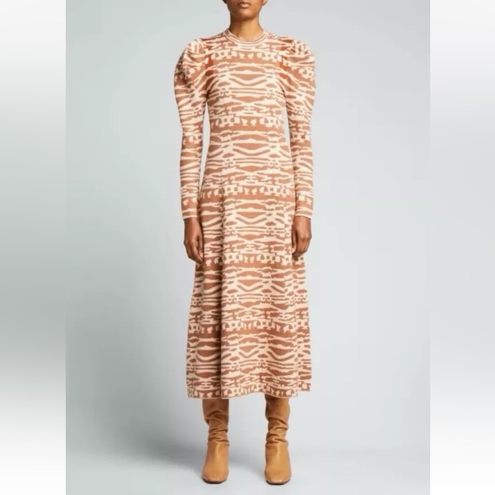 ULLA JOHNSON Andromeda Midi Wool Knit Jacquard Sweater Dress Rose Quartz Sz XL
